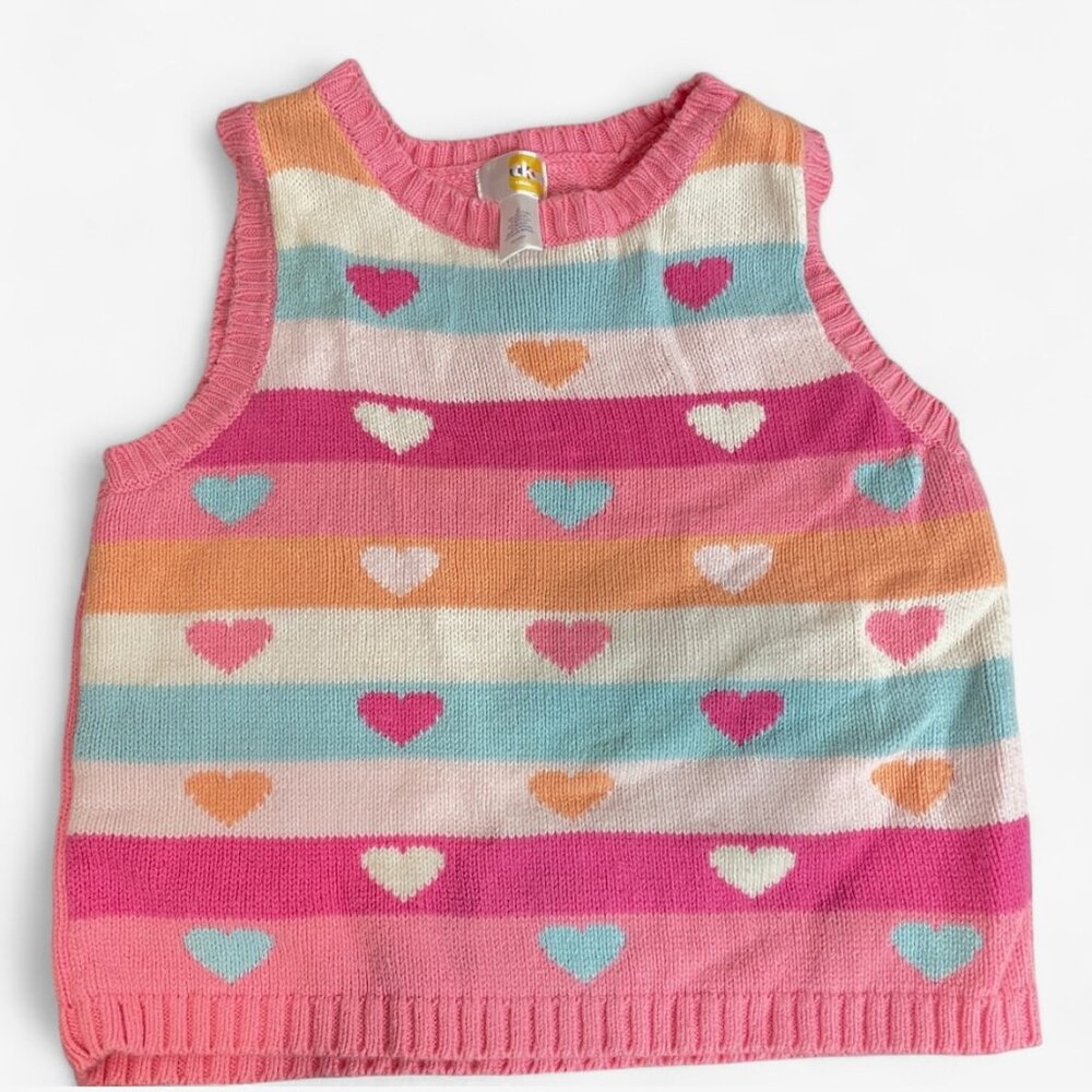 TKS Kids Pink Multi Color Hearts‎ Knit Sweater Vest Size 3T Kidcore Preppy